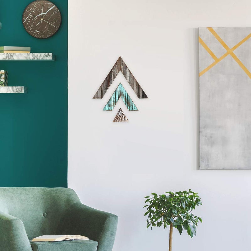 J JACKCUBE DESIGN Rustic Wood Chevron Arrows Farmhouse wall dÃ©cor Triangle shaped Boho Style Hanging Vintage Art Signs Set of 3 for Home - MK540A - Image 3